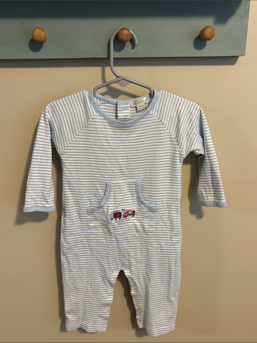 Kissy Kissy Blue and White Striped Baby Boy One-Piece Outfit size 12-18 months